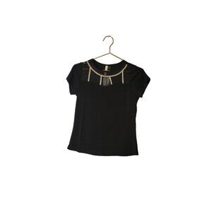 NY Collection Black Rhinestone Embellished Sheer Panel Top